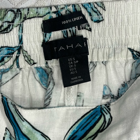 Tahari 100% Linen Crop Wide Leg High Rise Pant Tropical Size Small - Picture 5 of 5